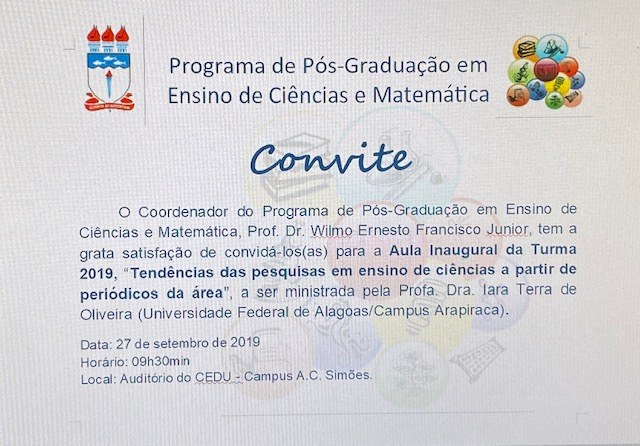 Convite Para Aula Inaugural Da Turma Centro De Educa O