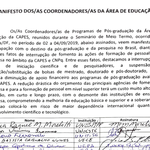 Manifesto dos(as) Coordenadores(as) da Área de Educação